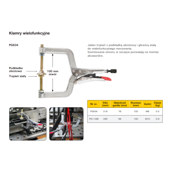 Ścisk klamrowy wielofunkcyjny 216x76x100 mm M8