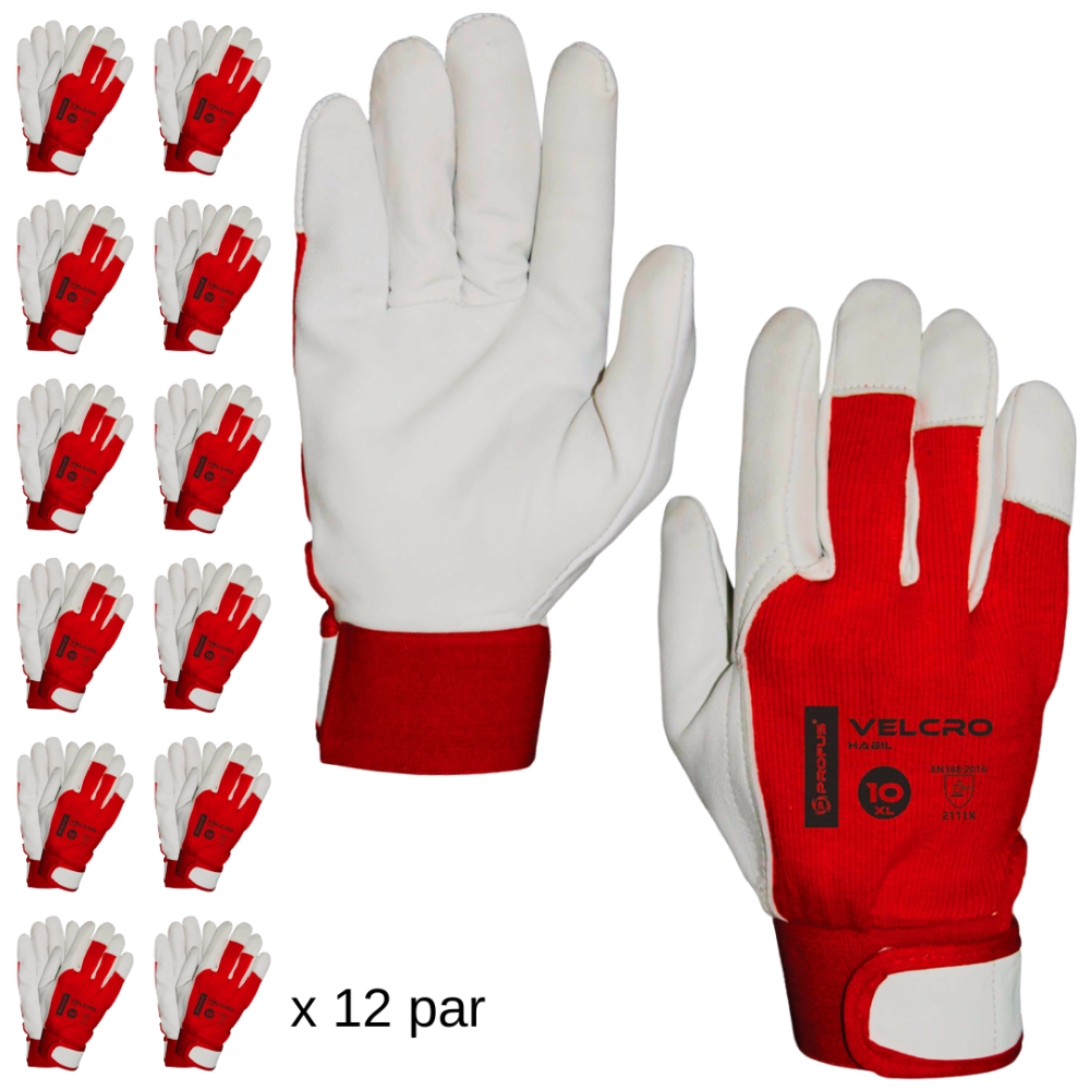 Rękawice skórzane monterskie LICO VELCRO czerwone 12 par