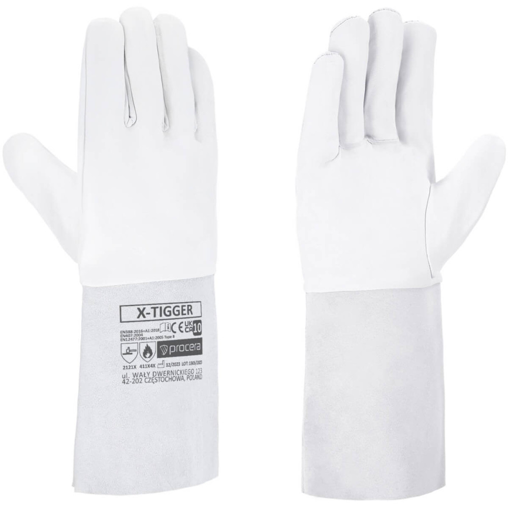 Rękawice skórzane spawalnicze TIG białe X-TIGGER długie Procera